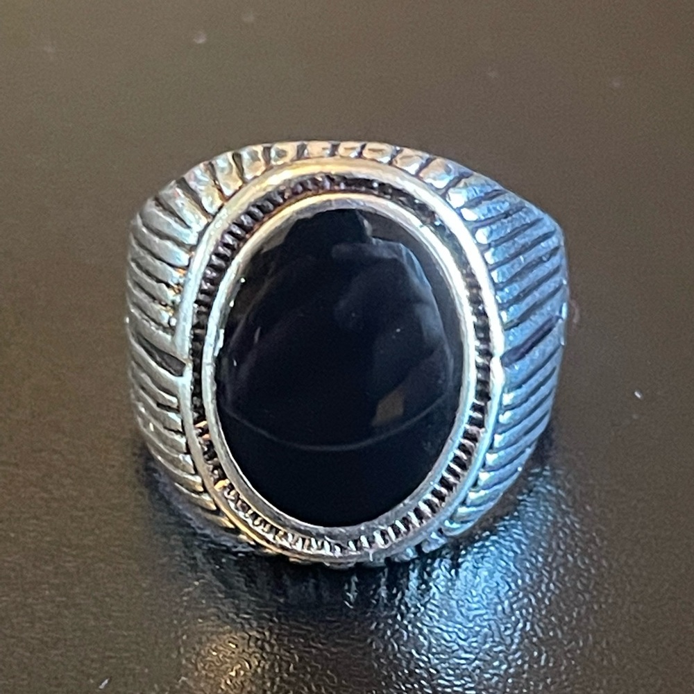Oval black obsidian S925 silver ring size 9